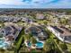 An aerial view of the home showcasing the pool, lush landscaping, and surrounding neighborhood at 4089 Isabella Cir, Windermere, FL 34786