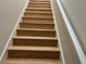 A full view of a wooden staircase, showcasing the clean lines and design of the home's interior at 4220 Cleary Way, Orlando, FL 32828