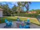 Cozy backyard fire pit area with comfortable Adirondack chairs, ideal for outdoor gatherings and relaxation at 6874 Valhalla Way, Windermere, FL 34786