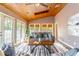 Sunlit living room with wood ceiling, hardwood floors and access to a patio at 1720 Overlook Rd, Longwood, FL 32750