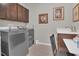 Functional laundry room, complete with washer, dryer, and a built-in workspace at 17584 Saw Palmetto Ave, Clermont, FL 34714