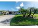 Landscaped front yard with palm trees and a driveway at 26608 Bermuda Dr, Tavares, FL 32778