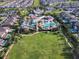 Aerial view of community pool, waterpark, and homes at 7723 Graben St, Kissimmee, FL 34747