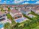 Aerial view showing a house with a pool in a residential community at 7723 Graben St, Kissimmee, FL 34747