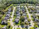 Aerial view captures a well-planned community with landscaped yards, sidewalks, and neatly arranged homes on a sunny day at 3063 Juneberry Ter, Oviedo, FL 32766