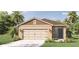 One-story house with brown and tan siding, two-car garage, and landscaping at 7061 Carib Grackle Dr, St Cloud, FL 34773