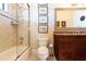 Bathroom with granite vanity and shower/tub combo at 9213 Foxhall Ct, Orlando, FL 32819