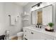 Contemporary bathroom featuring a white vanity, sleek fixtures, and stylish decor at 2855 S Atlantic Ave # 304, Daytona Beach Shores, FL 32118