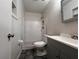 Modern bathroom with subway tile shower and gray vanity at 4706 Kanoy Dr, Lakeland, FL 33805