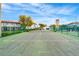 Well-maintained tennis courts with green surface surrounded by lush trees, perfect for recreational play at 1007 Baseball And Boardwalk Ct, Kissimmee, FL 34746