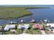 Aerial view of waterfront home with private pool and boat docks at 218 S Venetian Way, Port Orange, FL 32127