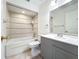 Bathroom with shower/tub combo and gray vanity at 5381 Vineland Rd # S, Orlando, FL 32811