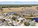 An aerial view shows the community with pond and green space views at 1633 Corner Meadow Cir, Orlando, FL 32820