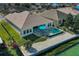 Aerial view of home with private pool and lake view at 219 Blue Cypress Dr, Groveland, FL 34736