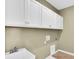 Laundry room with white cabinets and utility sink at 609 Bayhawk St, Debary, FL 32713