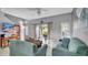 Living room with teal couches, patio access, and a home office area at 1087 Park Ridge Cir, Kissimmee, FL 34746