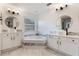 Modern bathroom with double vanity and soaking tub at 1809 Silver Valley Ct, Apopka, FL 32712