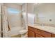 Clean bathroom with granite vanity and tub shower combo at 264 Wallrock Ct, Ocoee, FL 34761