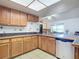 Kitchen with wood cabinets, white dishwasher, and tile countertops at 2810 Summerfield St, Deltona, FL 32738