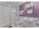 Bathroom with a glass-enclosed shower and pedestal sink at 4938 Raylene Way, St Cloud, FL 34771