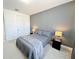 Cozy bedroom with gray bedding, geometric wallpaper, and ample closet space at 16750 Toccoa Row, Winter Garden, FL 34787