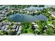 Aerial perspective of a tranquil lake surrounded by homes and green spaces at 646 Jasmine Rd, Altamonte Springs, FL 32701