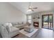 Living room featuring an L-shaped sofa, fireplace, and access to a patio at 447 Stanton Pl, Longwood, FL 32779