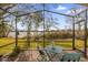 Peaceful screened porch with lake view and seating area at 452 Misty Oaks Run, Casselberry, FL 32707