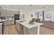 Open kitchen with island, modern appliances, and stylish gray cabinets at 558 Pawnee Ct, Haines City, FL 33844