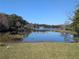 Picturesque lake view with lush green lawn and scattered lily pads, reflecting clear blue skies at 800 Lake Marion Dr, Altamonte Springs, FL 32701