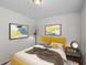 Stylish bedroom with a mustard headboard and modern artwork at 110 Oak St, Clermont, FL 34711