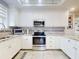 Modern kitchen featuring stainless steel appliances and white cabinets with countertop seating at 5 Riverwalk Dr # 301, New Smyrna Beach, FL 32169