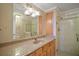 Elegant bathroom with a large vanity and walk-in shower at 711 Dolphin Dr, Tavares, FL 32778