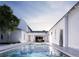 Luxury pool with blue tiles and a view of the home at dusk at 402 N Pollard St, Oakland, FL 34787