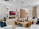 Spacious living room with a modern fireplace, stylish decor, and plenty of seating at 9697 Bryanston Dr, Orlando, FL 32827