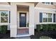 Inviting entryway with a navy blue door and brick walkway at 16926 Reseda Aly, Winter Garden, FL 34787