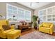 Cozy living room showcasing large windows and comfortable yellow armchairs at 6413 Astor Village Ave # 313, Orlando, FL 32835