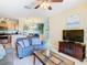 Open living room and kitchen with tropical mural at 8908 Legacy Ct # 201, Kissimmee, FL 34747