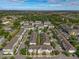 Aerial view of townhouses with a community pool and lush landscaping at 1076 Taramundi Dr, Oviedo, FL 32765