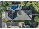Aerial view of a home showcasing a private backyard pool, lush landscaping, and a well-maintained roof with surrounding greenery at 11413 Camden Park Dr, Windermere, FL 34786