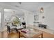 Bright and airy living room featuring modern decor, hardwood floors, stylish furniture, and an open layout leading to the dining area at 11413 Camden Park Dr, Windermere, FL 34786