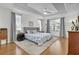 Inviting bedroom featuring tray ceilings, hardwood floors, and large windows with neutral tones at 11413 Camden Park Dr, Windermere, FL 34786