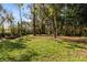 View of the backyard with a lush lawn and mature trees providing shade and privacy at 1312 Surf Ave, Apopka, FL 32703