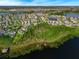 A beautiful aerial view of the community, showcasing lake access, lush greenery, and many homes at 10219 Atwater Bay Dr, Winter Garden, FL 34787