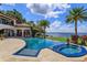 Custom pool and spa overlooking the water with mature landscaping and beautiful sky at 11900 Lake Butler Blvd, Windermere, FL 34786