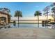 Relaxing poolside view with palm trees and serene lake views during a colorful sunset at 11900 Lake Butler Blvd, Windermere, FL 34786
