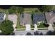 A bird's eye view showing a neighborhood with landscaped yards, private pools, and pond views at 890 Moonluster Dr, Casselberry, FL 32707