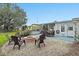 Spacious backyard with gravel, fire pit, seating, outdoor dining and covered patio at 228 Westwood Dr, Leesburg, FL 34748