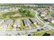 An aerial view of a residential neighborhood featuring well-manicured lawns and sidewalks at 1511 Goblet Cove St, Kissimmee, FL 34746