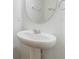 Bathroom with pedestal sink and round mirror at 15508 Blackbead St, Winter Garden, FL 34787